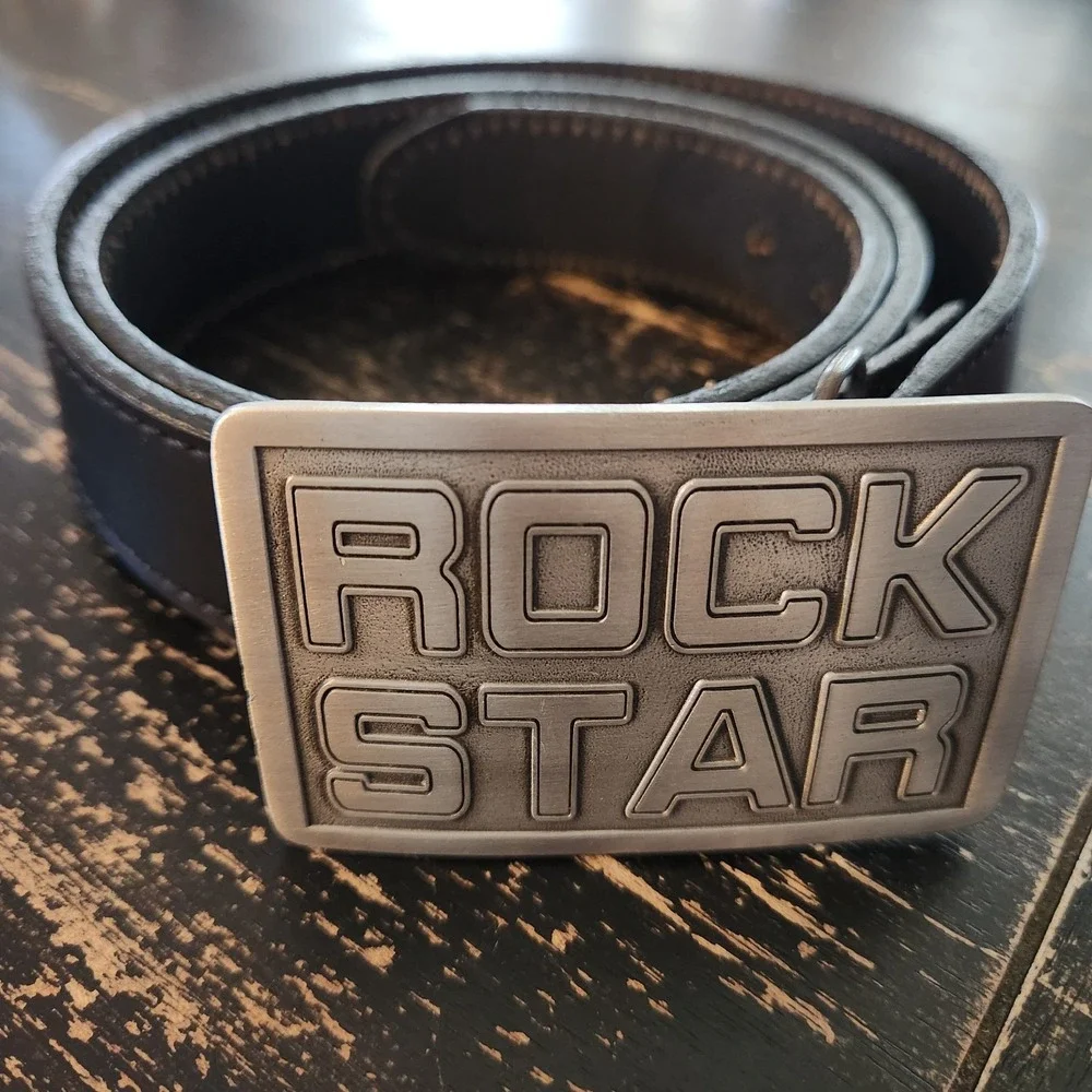 Great American Buckle Co. Pure Pewter Rock Star Belt 2001 Buckle Leather 38 - 40